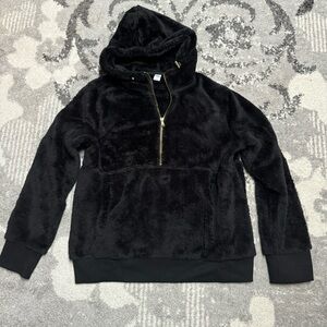 Old Navy Faux Fur Soft Fluffy Winter 1/4 Zip Gold Accent Pullover Hoodie Jacket